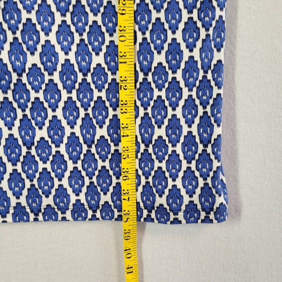 Talbots Petite XL Blue White Geo Ruffle Neck Cotton Shift Dress NWT Knee Length - Picture 11 of 11